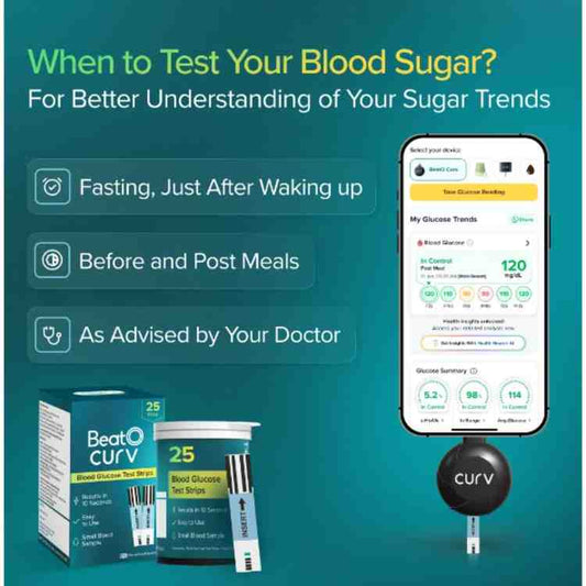 BeatO CURV Blood Glucose Test Strips & Lancets with SafeWipe alcohol Swabs
